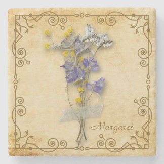 ヴィンテージ美しいベージュのドライフラワーの名前 ストーンコースター