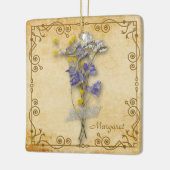 ヴィンテージ美しいベージュのドライフラワーの名前 セラミックオーナメント (左)