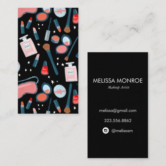 ヴィンテージ美しいメイクアップアーティストピンクブラック 名刺 (正面/裏面)
