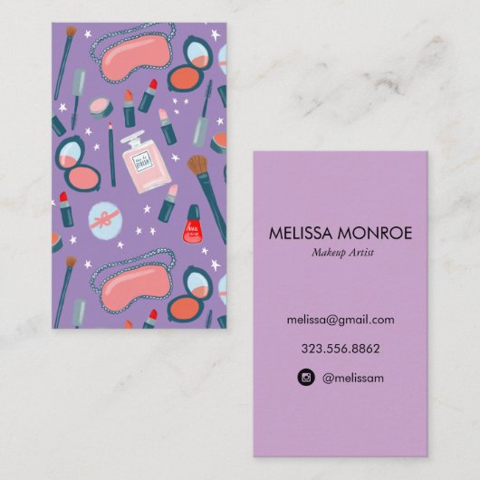 ヴィンテージ美しいメイクアップアーティストライトパープル 名刺 (正面/裏面)