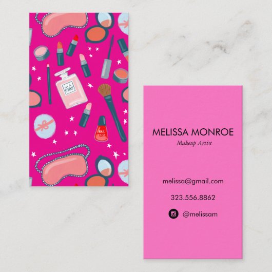 ヴィンテージ美しいメイクアップアーティスト、ホットピンク 名刺 (正面/裏面)