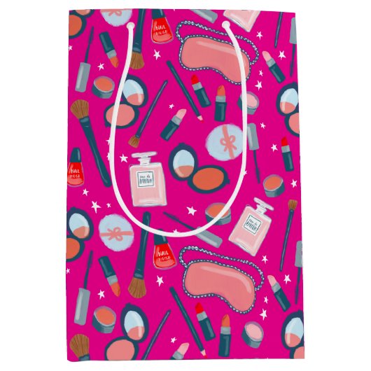 ヴィンテージ美しい化粧品花嫁ブライダルメイクアップ ミディアムペーパーバッグ (正面)