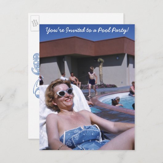 ヴィンテージ美しい女性サンバザーで水着 インビテーションポストカード (正面/裏面)