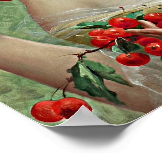 ヴィンテージ美しい女性、花の帽子とさくらんぼ ポスター (角)