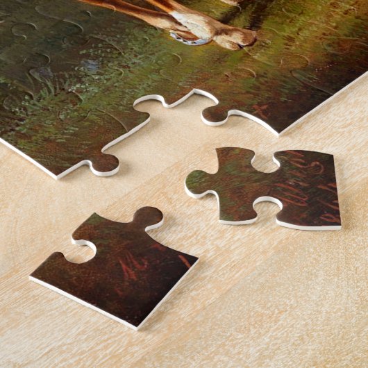 ヴィンテージ美しい白い茶色の黒馬 ジグソーパズル (側面)