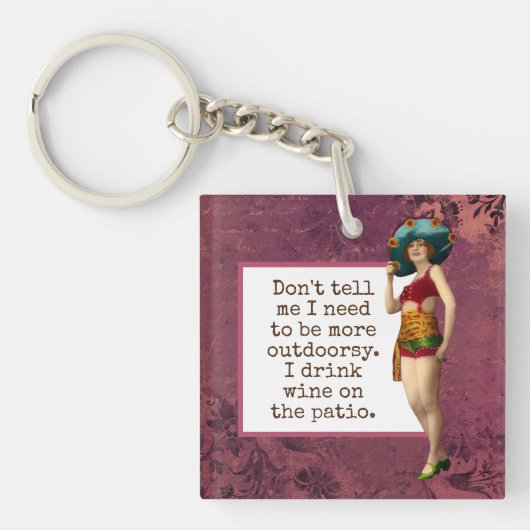 ヴィンテージ美しい飲用ワおもしろいイン キーホルダー (正面)