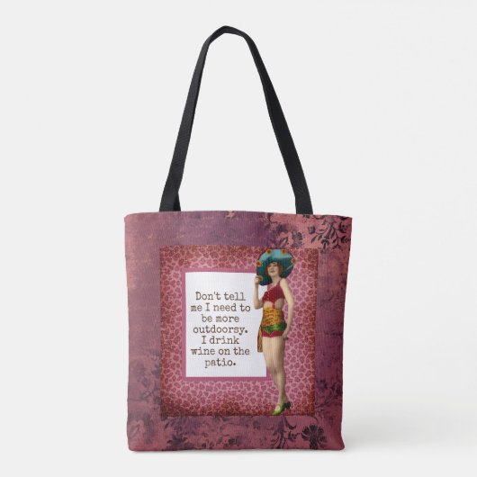 ヴィンテージ美しい飲用ワおもしろいイン トートバッグ (裏面)