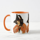 ヴィンテージ美しい魔女、黒猫を肩に乗せた マグカップ (左)