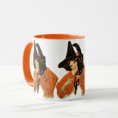 ヴィンテージ美しい魔女、黒猫を肩に乗せた マグカップ (正面左)