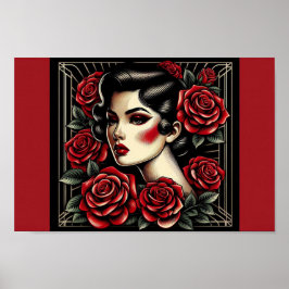 ヴィンテージ美しい:アールデコバラ女王 ポスター