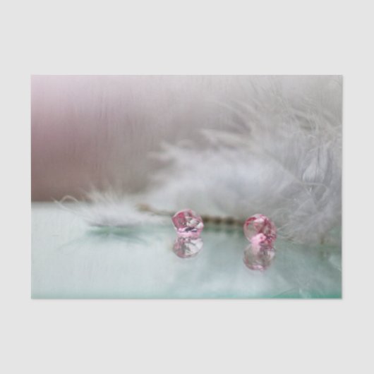 ヴィンテージ美しい、宝石、羽毛グレーピンクティール（緑がかった色） 薄葉紙 (正面)