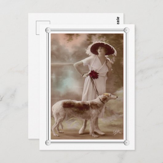 ヴィンテージ美女と犬用はがき ポストカード (正面/裏面)