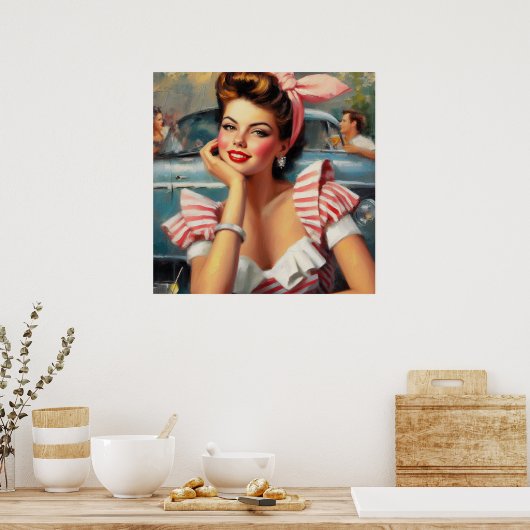 ヴィンテージ美女絵画の子 ポスター (キッチン)