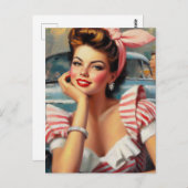 ヴィンテージ美女絵画の子 ポストカード (正面/裏面)