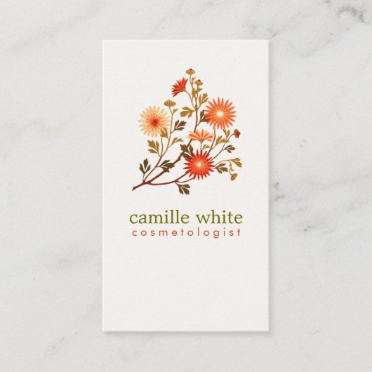 ヴィンテージ美容オレンジレッドフラワーフローラ 名刺 (正面)