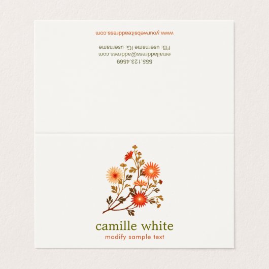 ヴィンテージ美容オレンジレッドフラワーフローラ 名刺 (外部フラット)