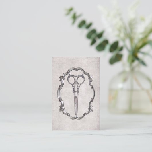 ヴィンテージ美容師アンティークシザー美容院 名刺 (スタンド正面)