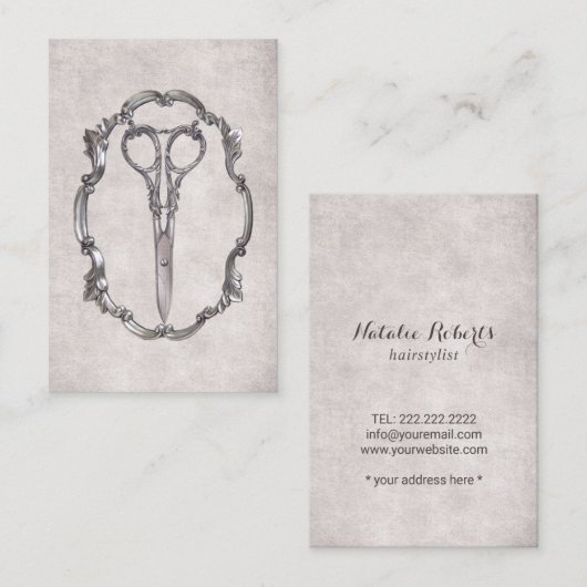 ヴィンテージ美容師アンティークシザー美容院 名刺 (正面/裏面)