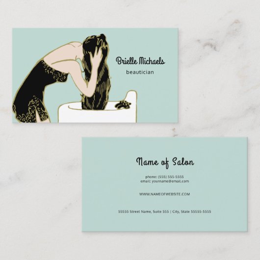ヴィンテージ美容師レトロ女性シャンプーロングヘア 名刺 (正面/裏面)