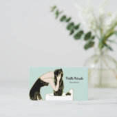 ヴィンテージ美容師レトロ女性シャンプーロングヘア 名刺 (スタンド正面)