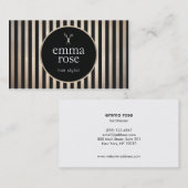 ヴィンテージ美容師金ゴールドブラックストライプシザーズ 名刺 (正面/裏面)