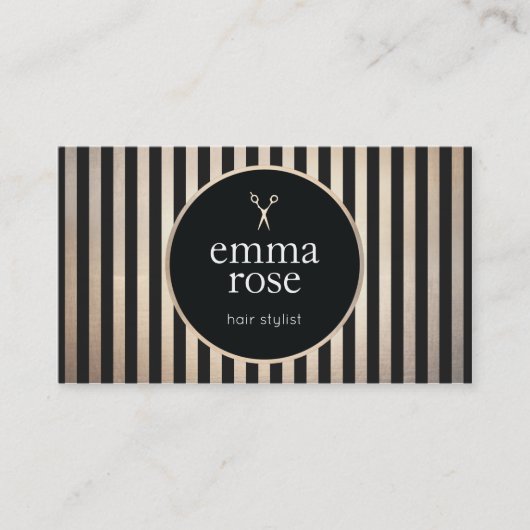 ヴィンテージ美容師金ゴールドブラックストライプシザーズ 名刺 (正面)