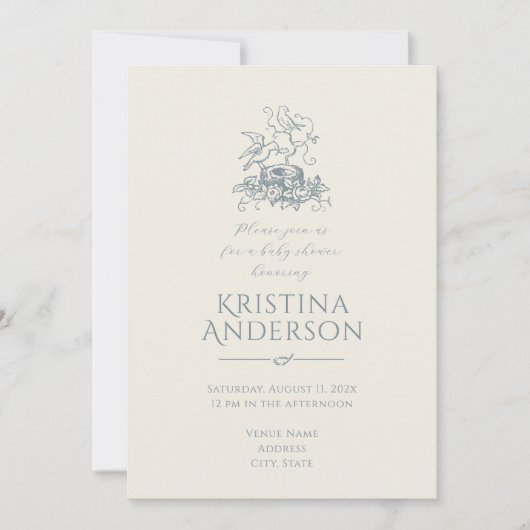 ヴィンテージ美的QRコードネスト赤ちゃんシャワー 招待状 (正面)