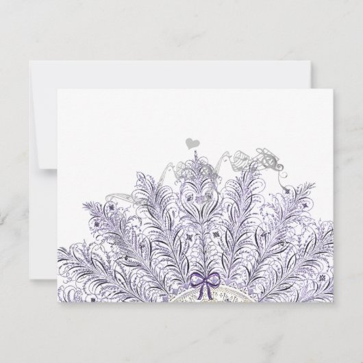 ヴィンテージ羽ファンラブバードウェディングRSVP 出欠カード (正面)