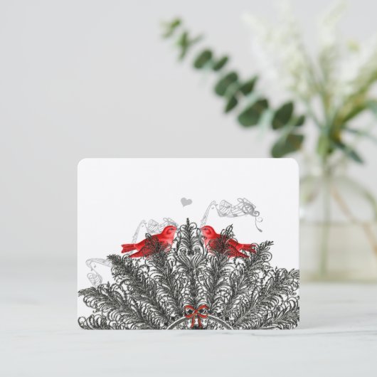 ヴィンテージ羽ファンラブバードウェディングRSVP 出欠カード (スタンド正面)