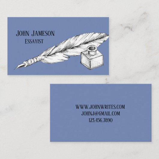 ヴィンテージ羽毛クイルペンとインキ井戸 名刺 (正面/裏面)