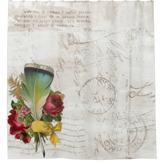 ヴィンテージ羽毛 シャワーカーテン (正面)