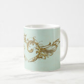 ヴィンテージ翼ハートアクアクリーム コーヒーマグカップ (正面右)