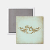 ヴィンテージ翼ハートアクアクリーム マグネット (正面/裏面)