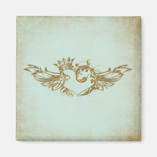 ヴィンテージ翼ハートアクアクリーム マグネット (正面)