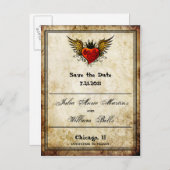 ヴィンテージ翼ハート日付はがきを保存 案内ポストカード (正面/裏面)