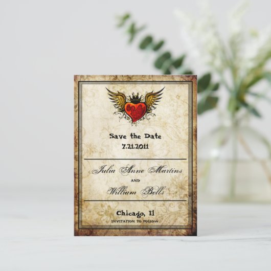 ヴィンテージ翼ハート日付はがきを保存 案内ポストカード (スタンド正面)