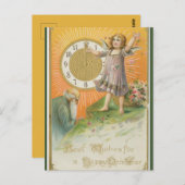 ヴィンテージ老若天使と時計の新年 ポストカード (正面/裏面)