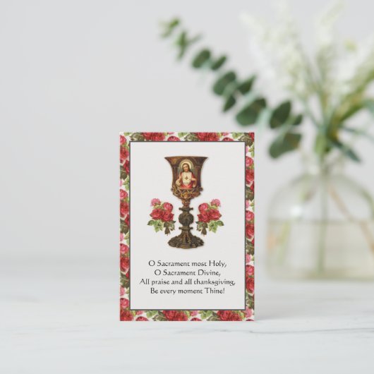 ヴィンテージ聖なるハートのイエスキアシス祈りの言葉バラ 名刺 (スタンド正面)