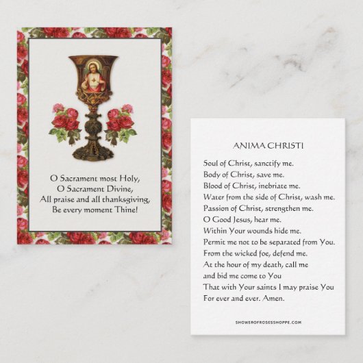 ヴィンテージ聖なるハートのイエスキアシス祈りの言葉バラ 名刺 (正面/裏面)