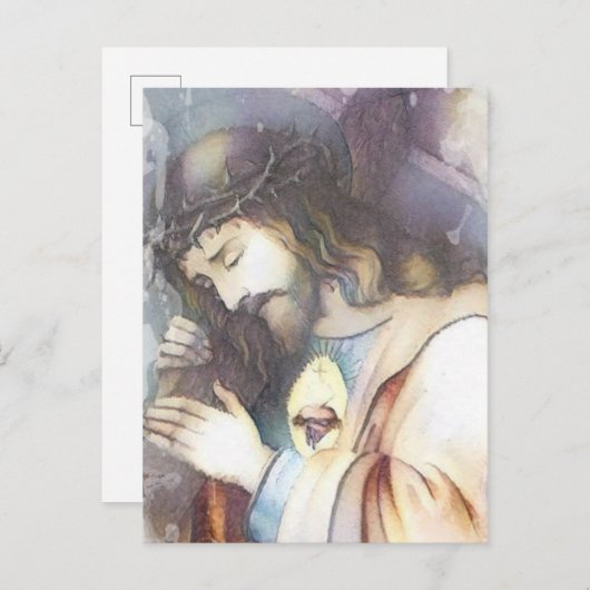 ヴィンテージ聖なるハートイエスの宗教的はがき ポストカード (正面/裏面)