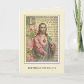 ヴィンテージ聖なるハートイエズスの宗教誕生日 カード (正面)