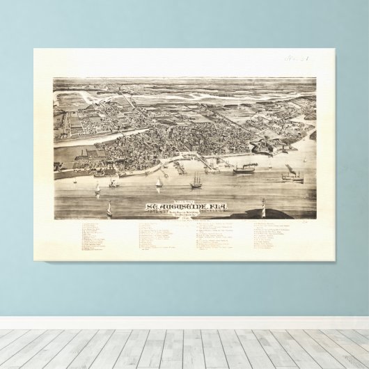 ヴィンテージ聖アウグスティヌスFLの写真地図(1885) キャンバスプリント (インサイチュ (ウッドフロア))