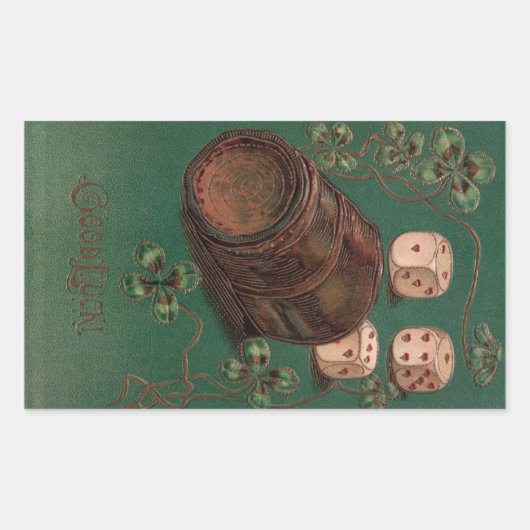 ヴィンテージ聖パトリックの日グッドラックアイルランドサイコロ 長方形シール (正面)