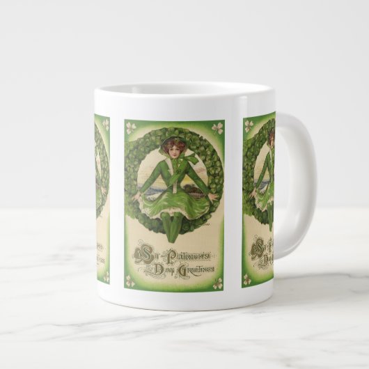 ヴィンテージ聖パトリックの日、アイリッシュグラスとのリース ジャンボコーヒーマグカップ (正面右)