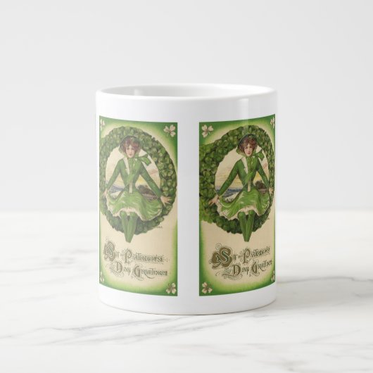 ヴィンテージ聖パトリックの日、アイリッシュグラスとのリース ジャンボコーヒーマグカップ (正面)