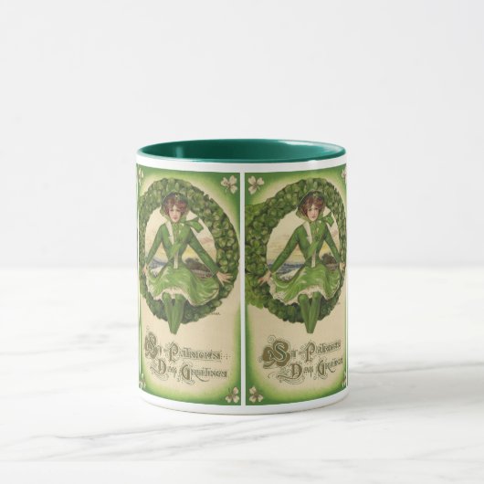 ヴィンテージ聖パトリックの日、アイリッシュグラスとのリース マグカップ (中央)