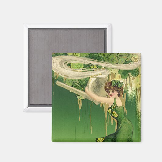 ヴィンテージ聖パトリックの日、女性パイプ煙の渦巻き マグネット (正面/裏面)