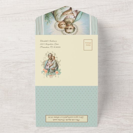 ヴィンテージ聖ヨセフイエス宗教聖なる書物、 経典 オールインワン招待状 (外側)