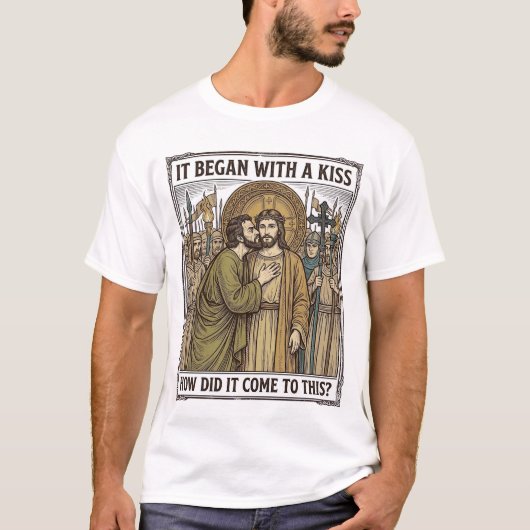 ヴィンテージ聖書の裏切りキス Tシャツ (正面)