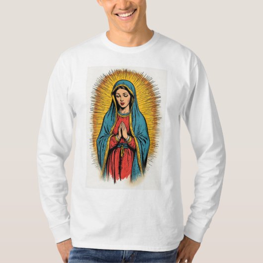 ヴィンテージ聖母マリア メンズ長袖Tシャツ Tシャツ (正面)